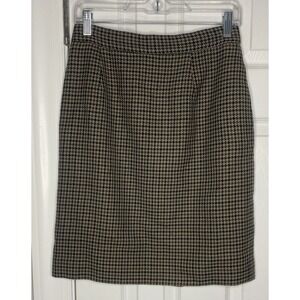 Brooks Brothers Women's Vintage Wool Blend Houndstooth Pencil Skirt Brown Sz 12